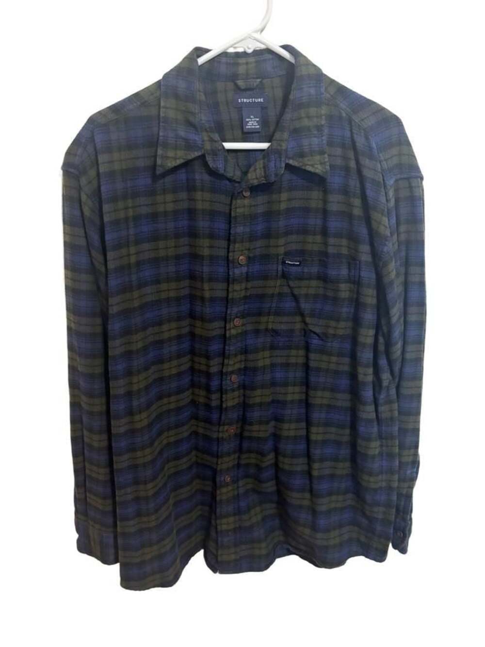 Vintage 90’s Structure Men's Plaid Long Sleeve Button-Down Cotton Flannel Shirt